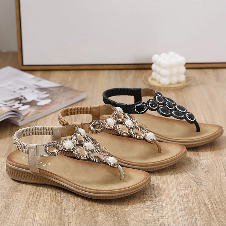 Bohemian Rhinestone Comfortable Round Toe Beach Vacation Sandals sold by superladystar product image thumbnail 2