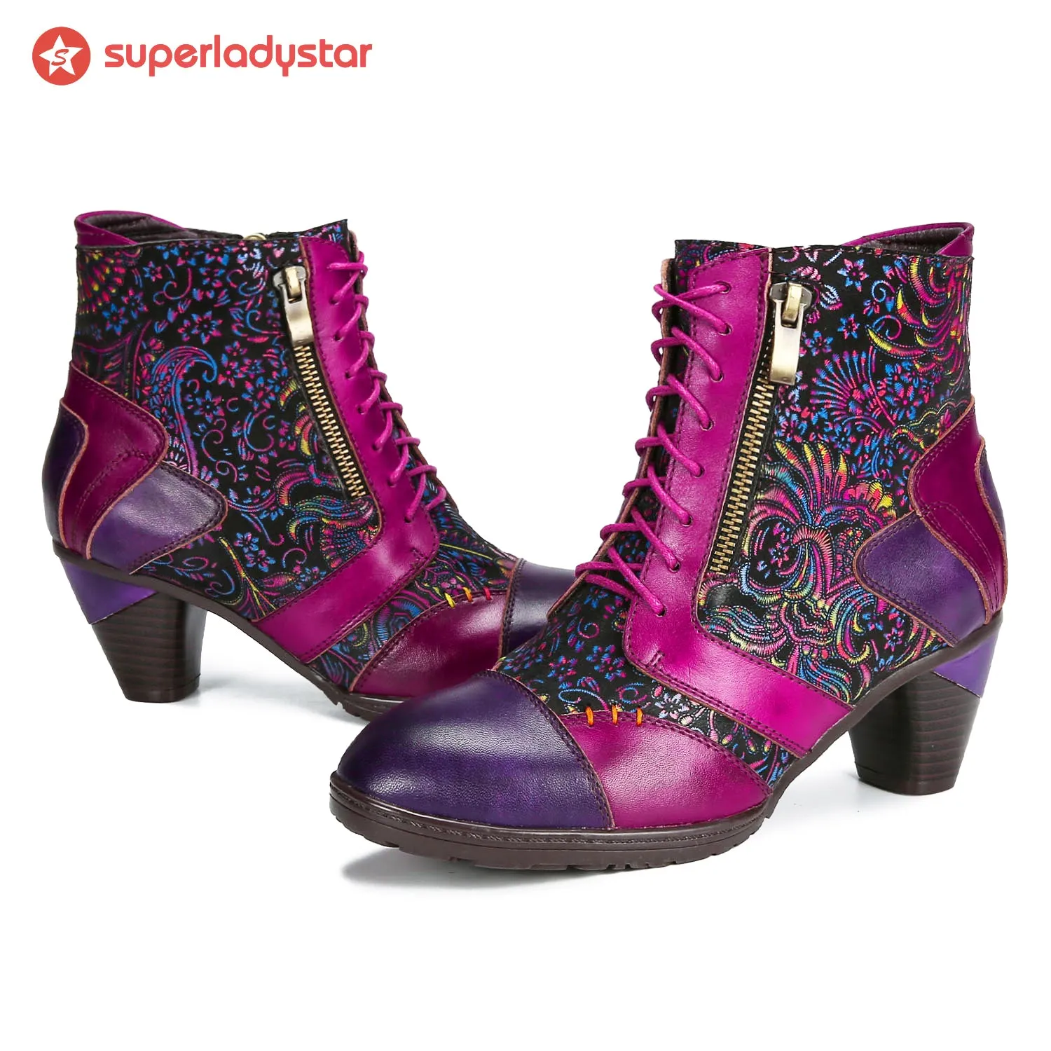 Retro Handmade Leather Patchwork Ankle Boots sold by superladystar product image thumbnail 4