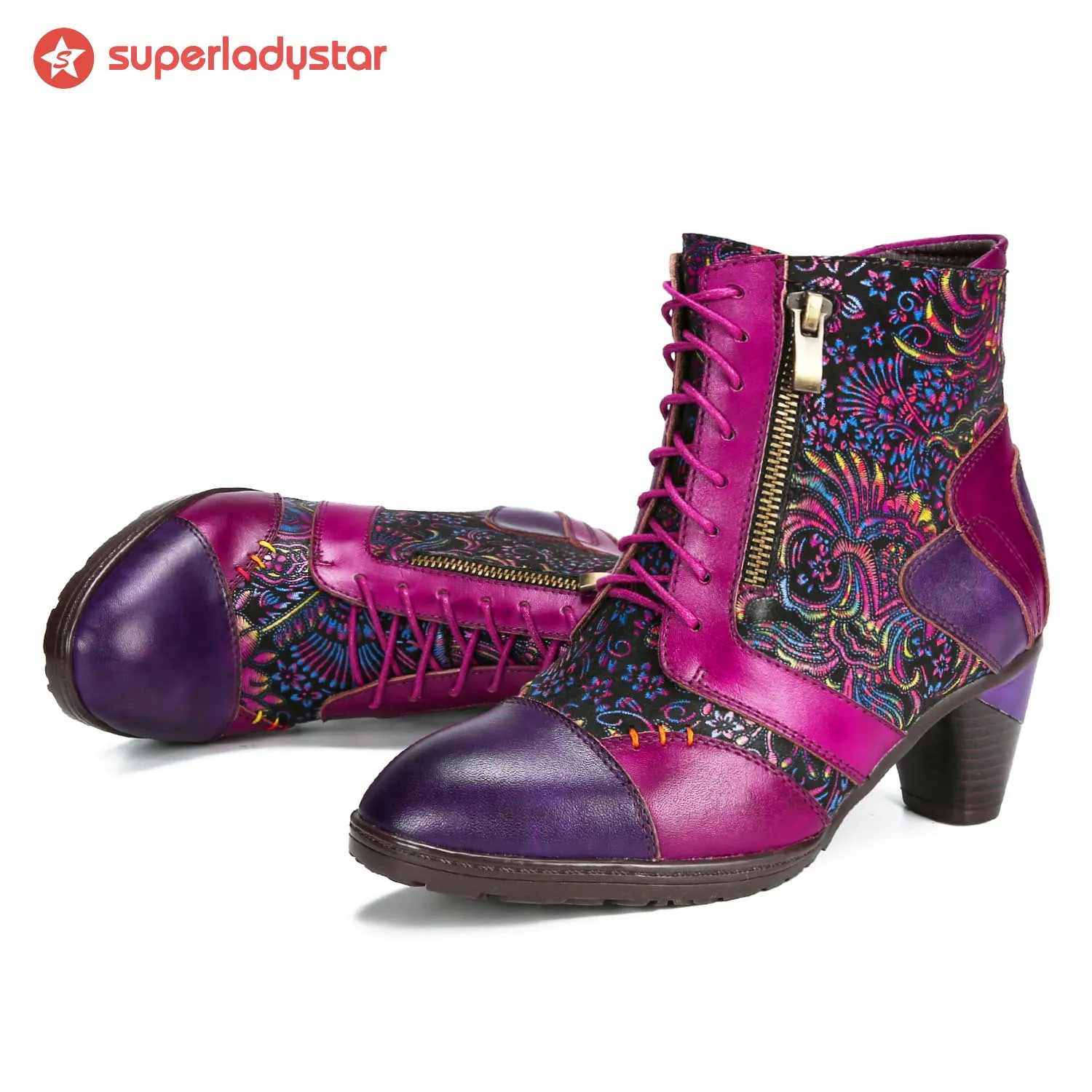 Retro Handmade Leather Patchwork Ankle Boots sold by superladystar product image thumbnail 5
