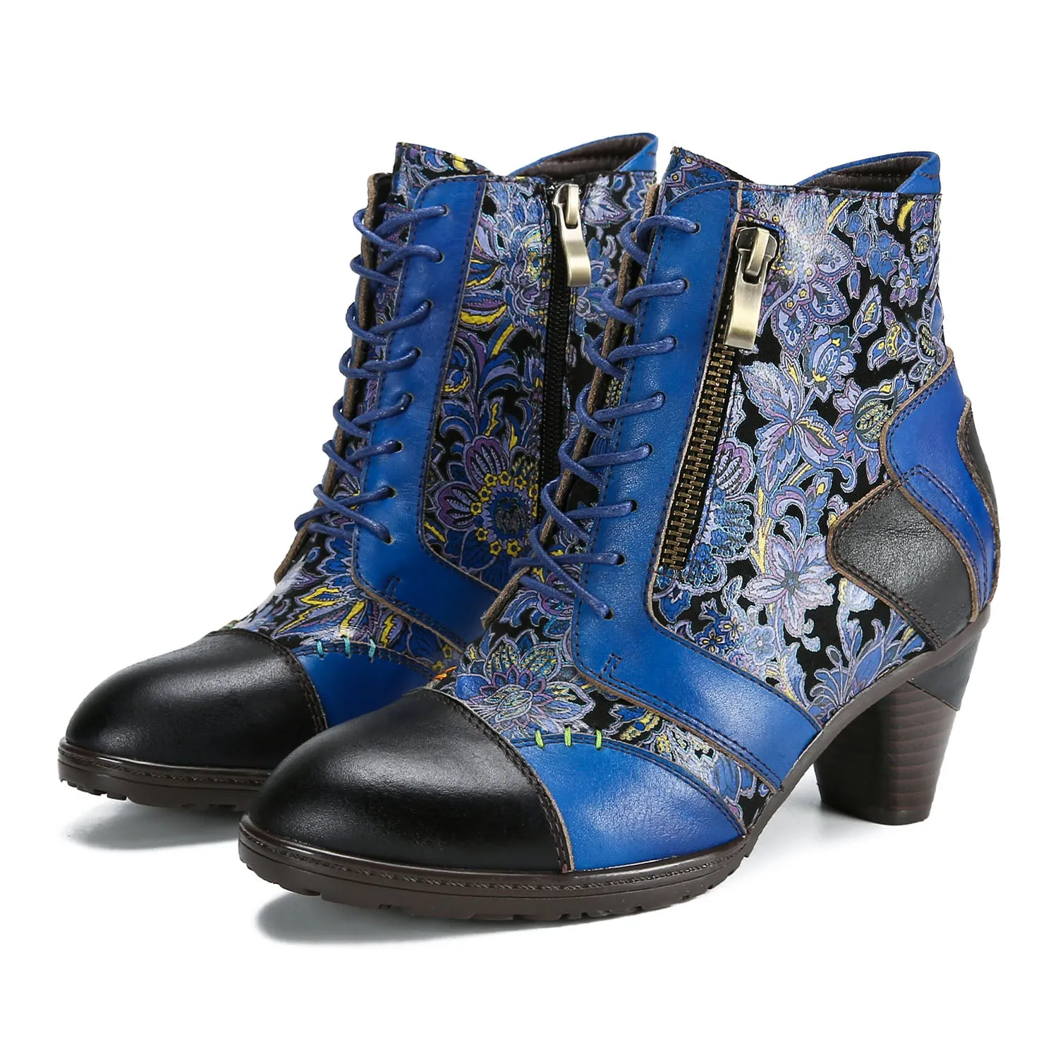 Retro Handmade Leather Patchwork Ankle Boots sold by superladystar product image thumbnail 2