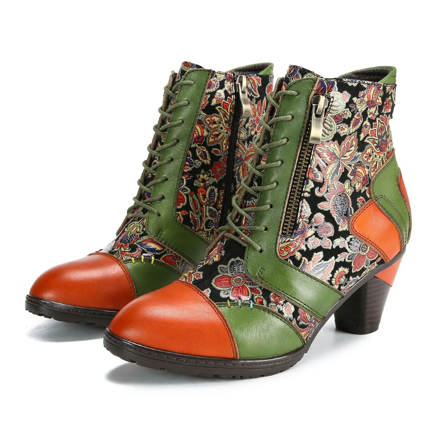 Retro Handmade Leather Patchwork Ankle Boots sold by superladystar product image thumbnail 3
