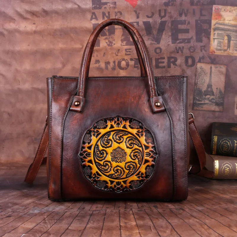 Retro Handmade Embossed Leather Handbag Messenger Bag sold by superladystar