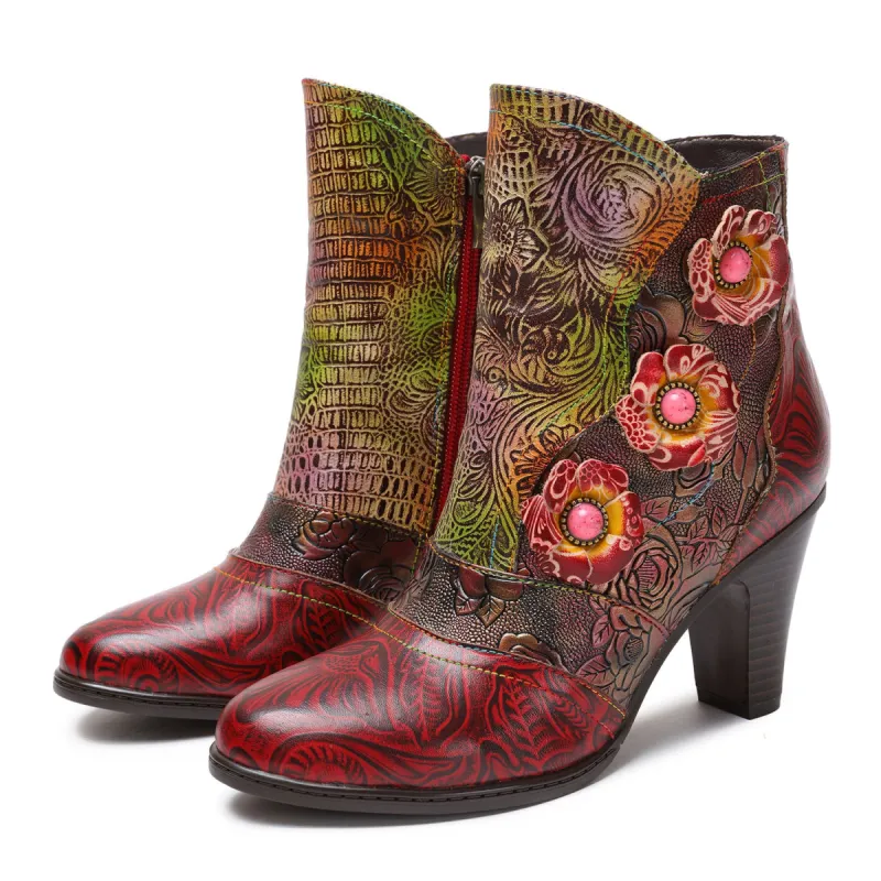 Vintage Handmade Floral High heel Boots sold by superladystar