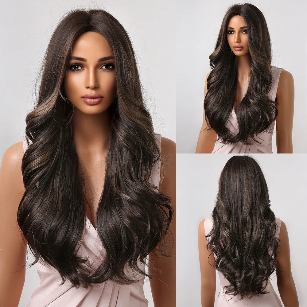 Deep Brown Center Part Big Wavy Long Curly Fluffy Wig sold by superladystar