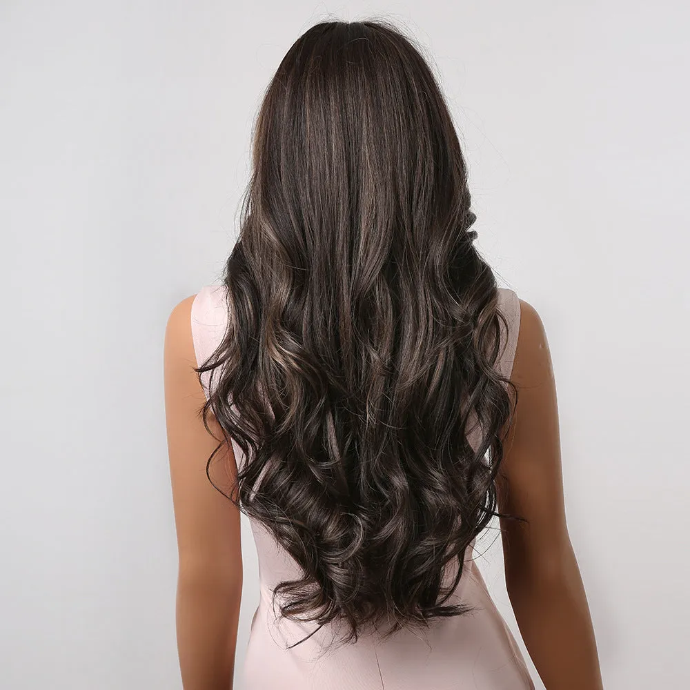 Deep Brown Center Part Big Wavy Long Curly Fluffy Wig sold by superladystar product image thumbnail 4