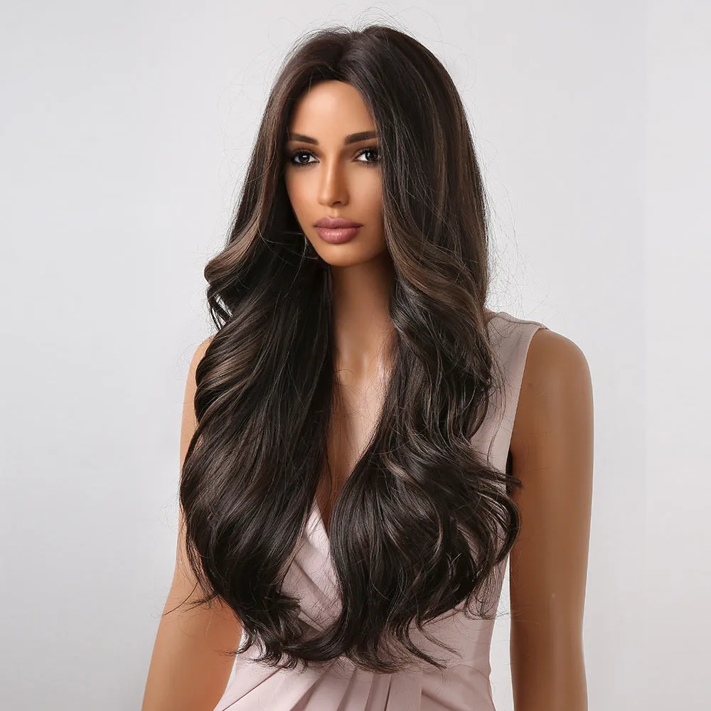 Deep Brown Center Part Big Wavy Long Curly Fluffy Wig sold by superladystar product image thumbnail 3