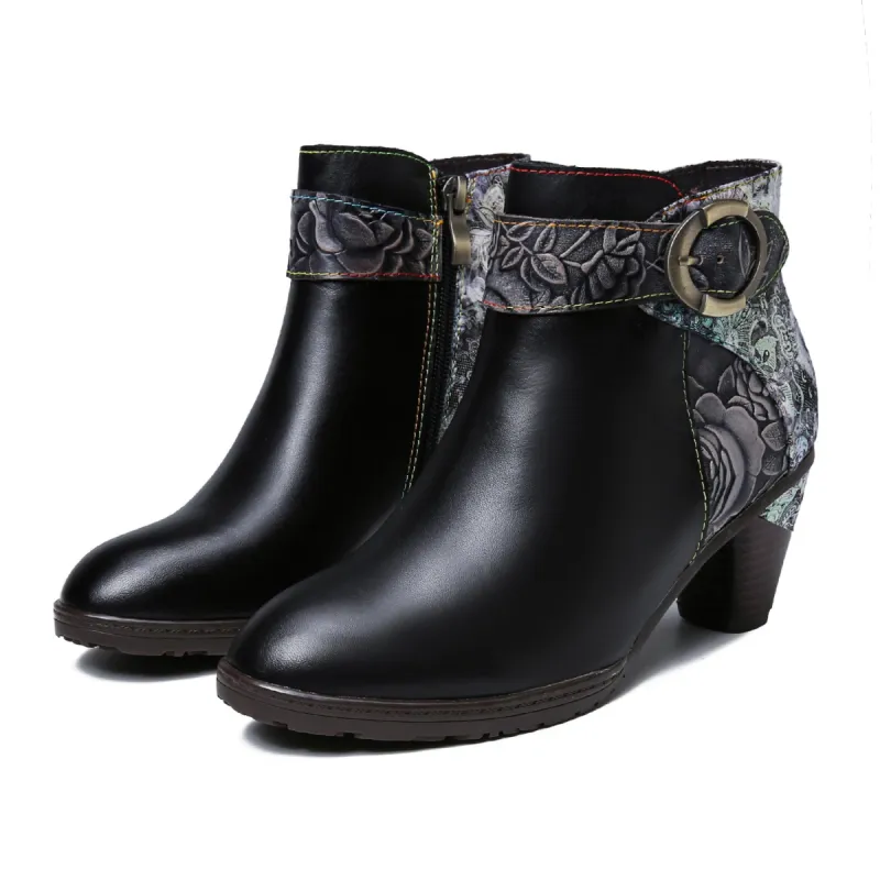 Handmade Floral Embossed Ankle Boots sold by superladystar