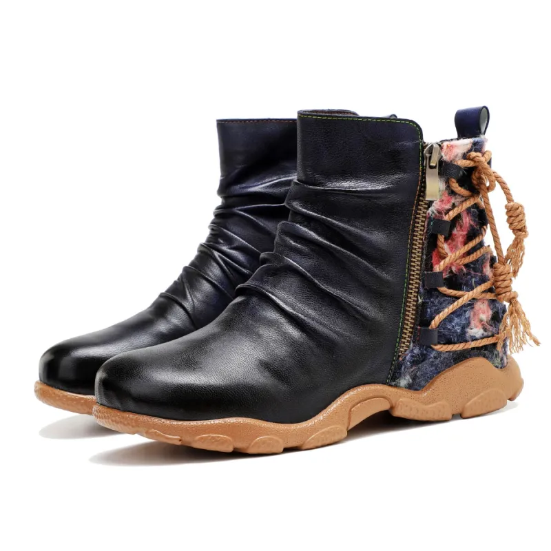 Retro Handmade Leather Strap Warm Ankle Boots sold by superladystar
