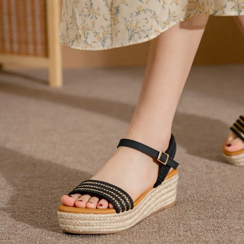 Straw-Woven Chain Decoration Wedge Soles Sandals sold by superladystar product image thumbnail 4