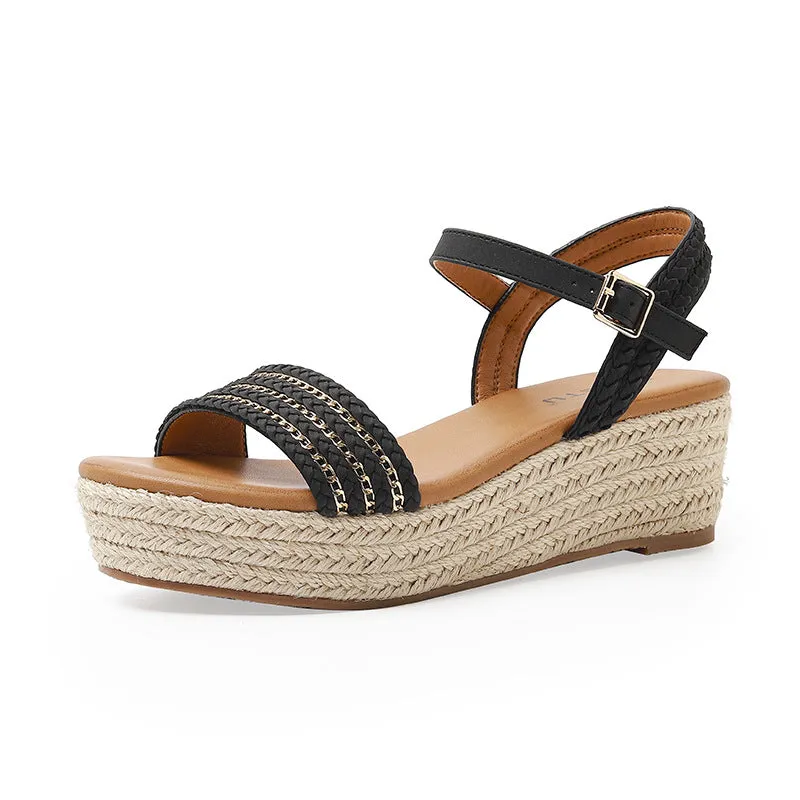 Straw-Woven Chain Decoration Wedge Soles Sandals sold by superladystar product image thumbnail 2