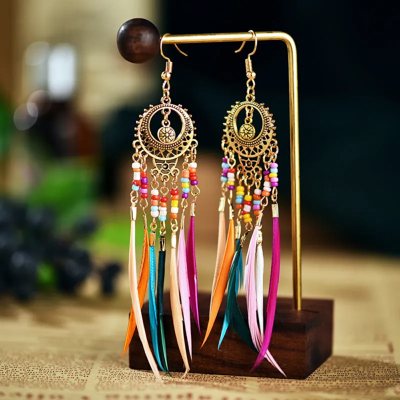 Vintage Cutout Feather Fringe Bohemian Earrings sold by superladystar