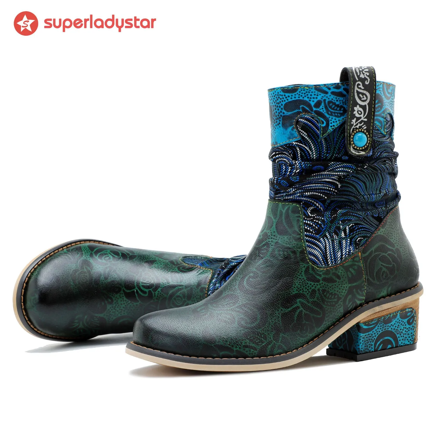 Retro Handmade Stitching Low Heel Ankle Boots sold by superladystar product image thumbnail 3