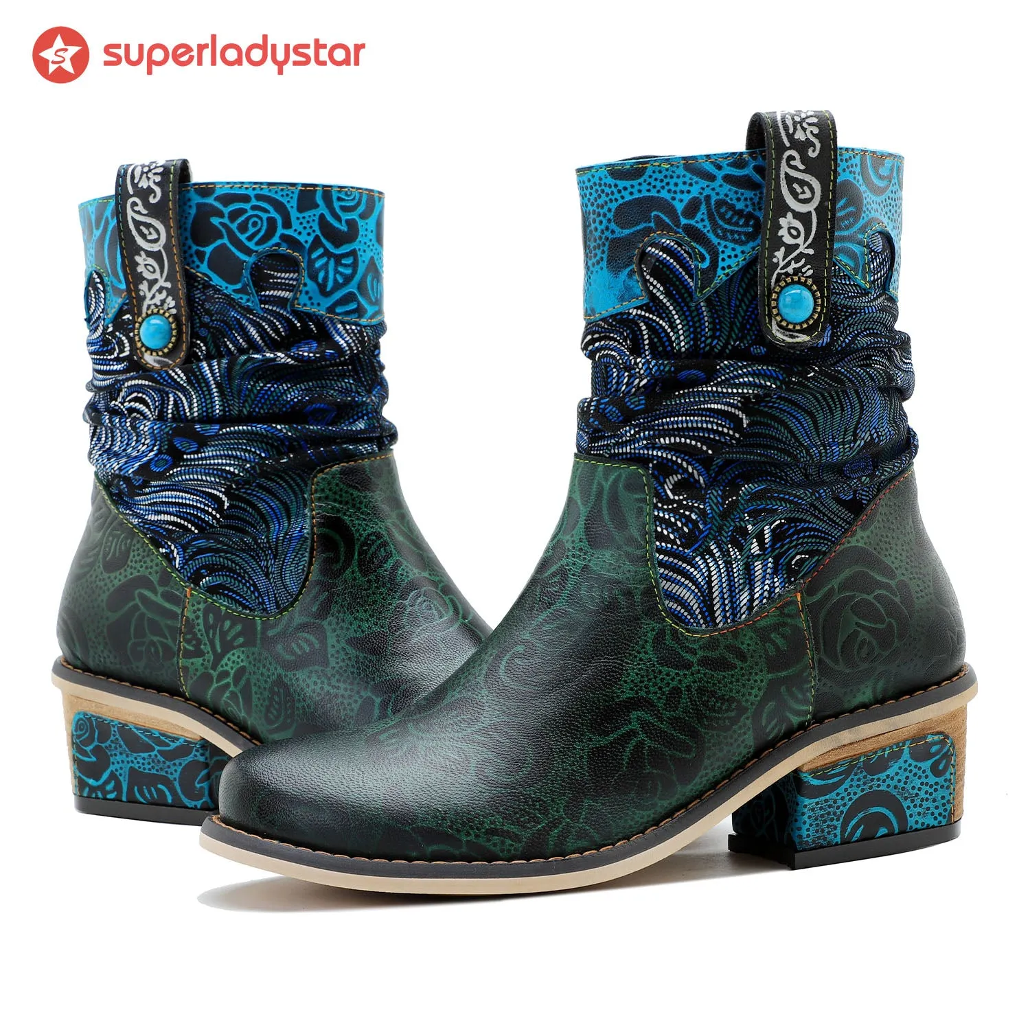 Retro Handmade Stitching Low Heel Ankle Boots sold by superladystar product image thumbnail 2