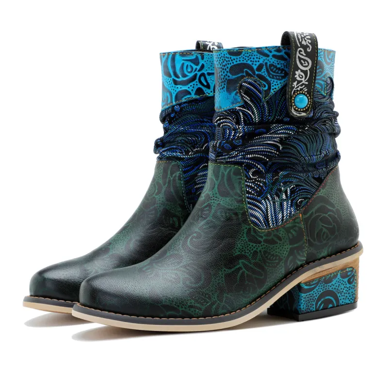 Retro Handmade Stitching Low Heel Ankle Boots sold by superladystar