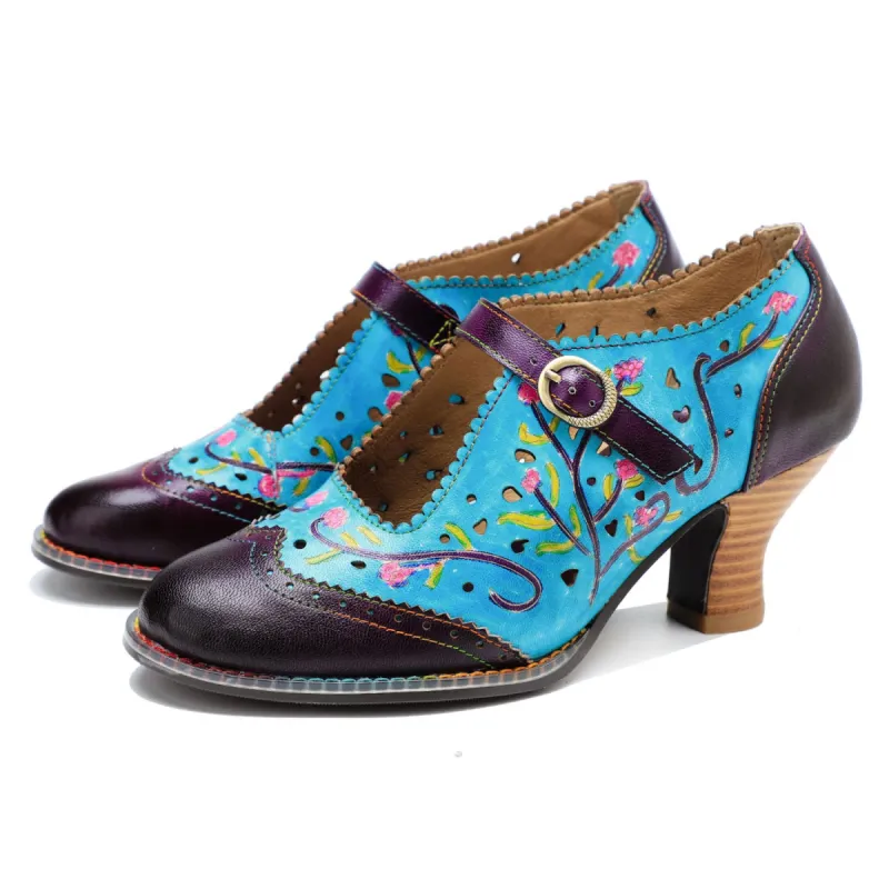 Retro Hollow Embossed Flower Leather Pumps sold by superladystar