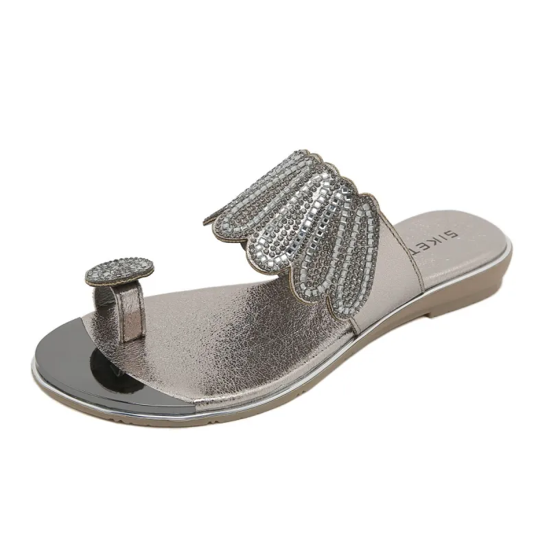 Rhinestone Comfortable Versatile Beach Flat Sandals sold by superladystar