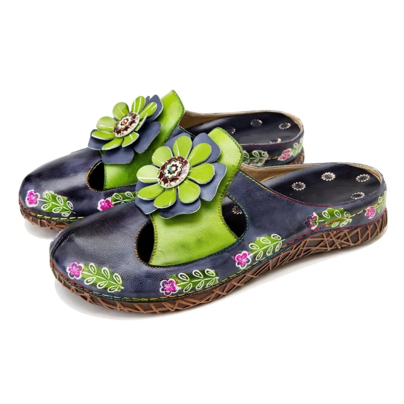 Vintage Printed Handmade Flat Shoes Sandals sold by superladystar
