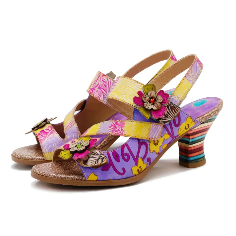 Handmade Leather Colored Stripe Heel Comfy Sandals sold by superladystar