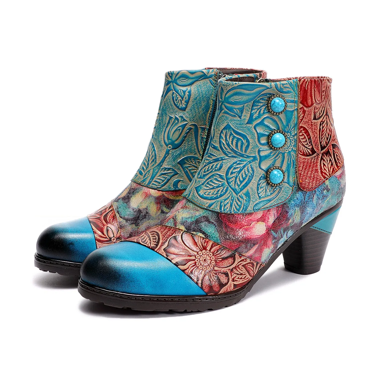 Vintage Handmade Floral Stitching Ankle Boots sold by superladystar