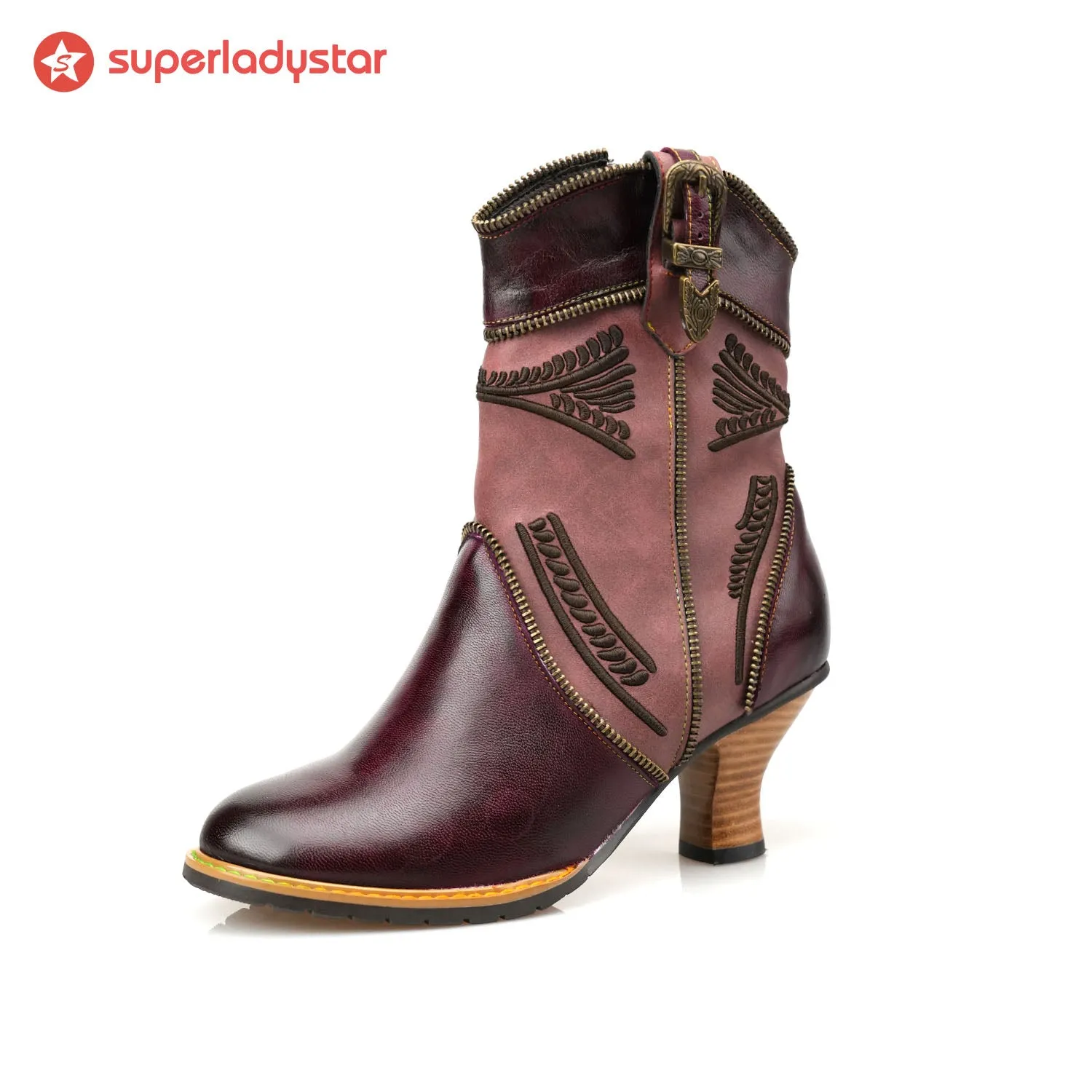 Hand Painted Leather Patchwork Ankle Boots sold by superladystar product image thumbnail 4