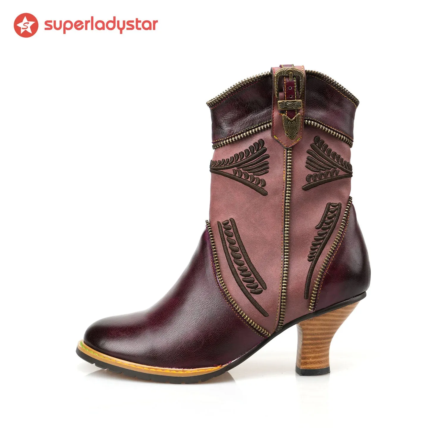 Hand Painted Leather Patchwork Ankle Boots sold by superladystar product image thumbnail 5