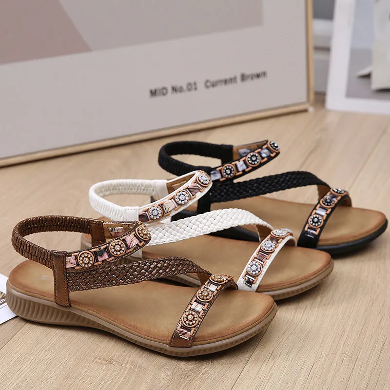 Woven Metal Buckle Leisure Rhinestone Sandals sold by superladystar product image thumbnail 4