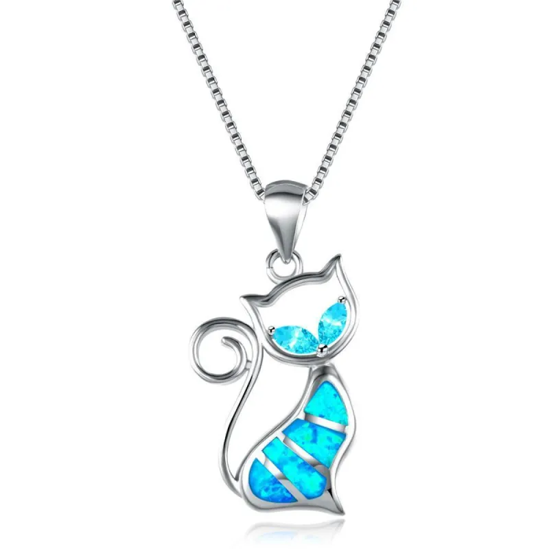 Blue Opal Cat Necklace sold by superladystar