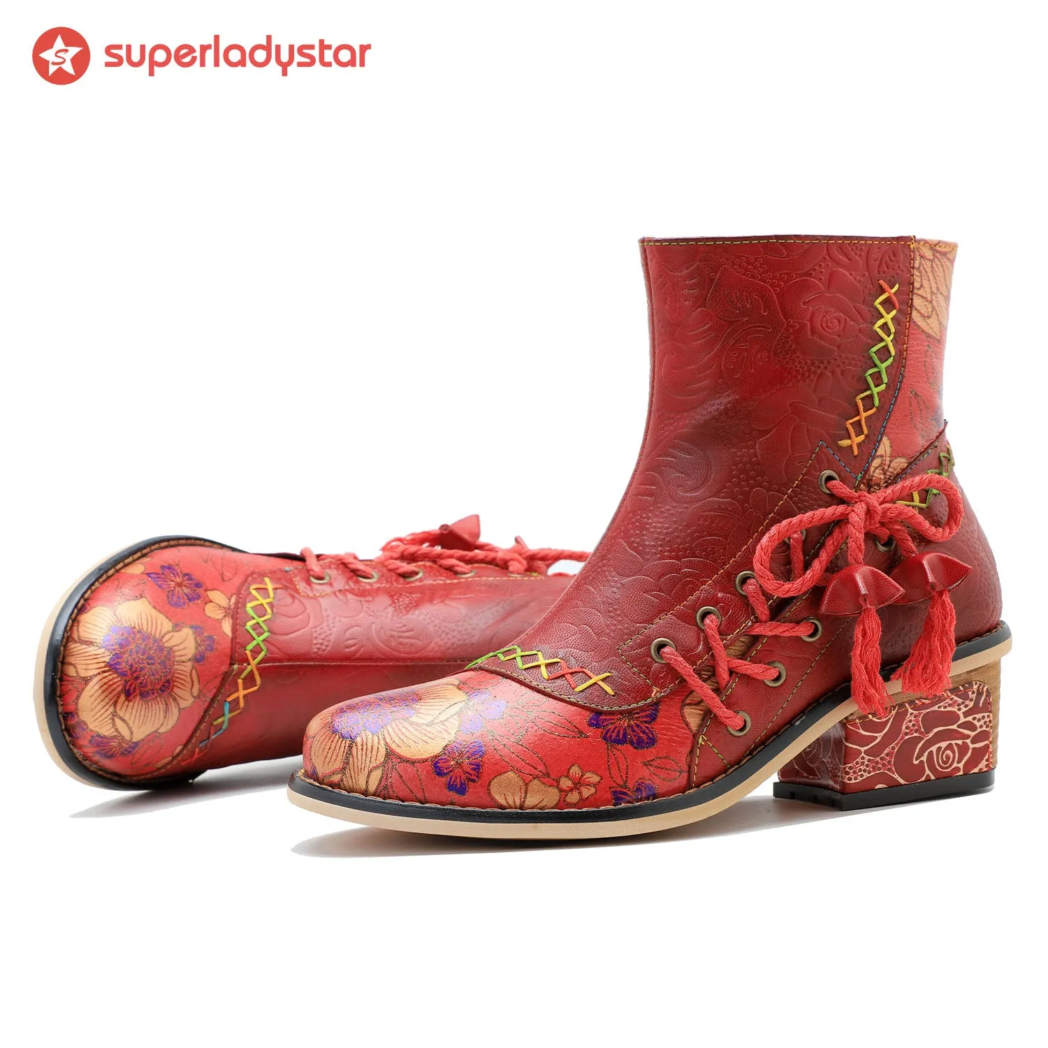 Retro Leather Patchwork Casual Comfort Booties sold by superladystar product image thumbnail 2