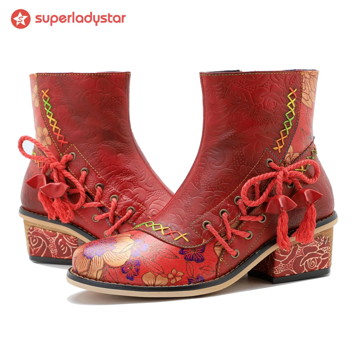 Retro Leather Patchwork Casual Comfort Booties sold by superladystar product image thumbnail 3