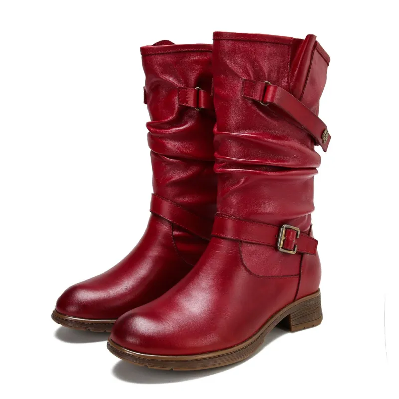 Retro Handmade Creased Leather Boots sold by superladystar