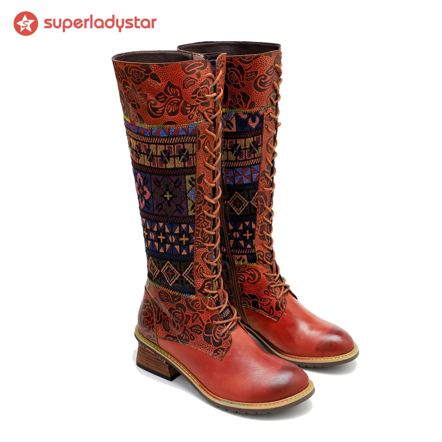 Vintage Bohemian Leather Splicing Pattern Boots sold by superladystar product image thumbnail 3