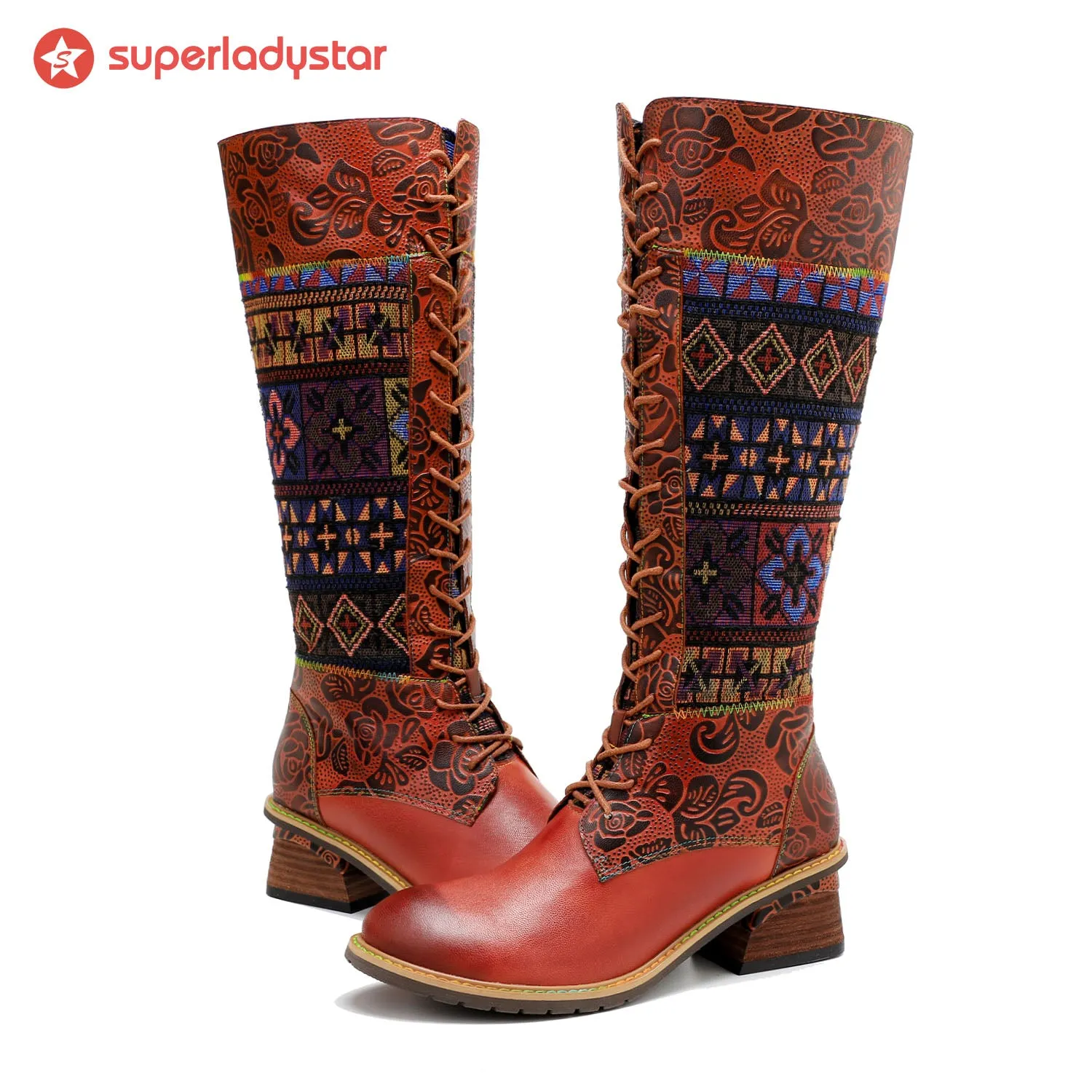 Vintage Bohemian Leather Splicing Pattern Boots sold by superladystar product image thumbnail 2