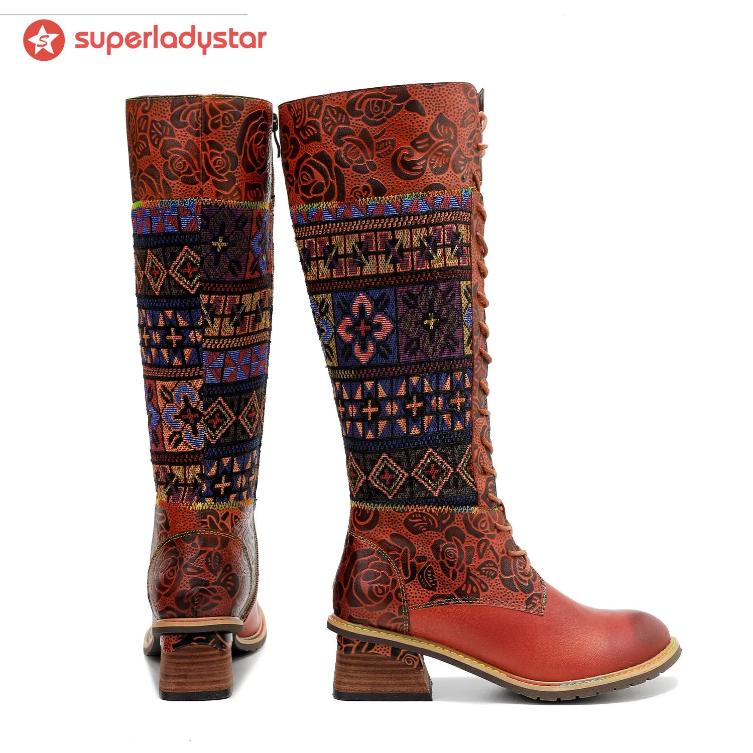 Vintage Bohemian Leather Splicing Pattern Boots sold by superladystar product image thumbnail 4