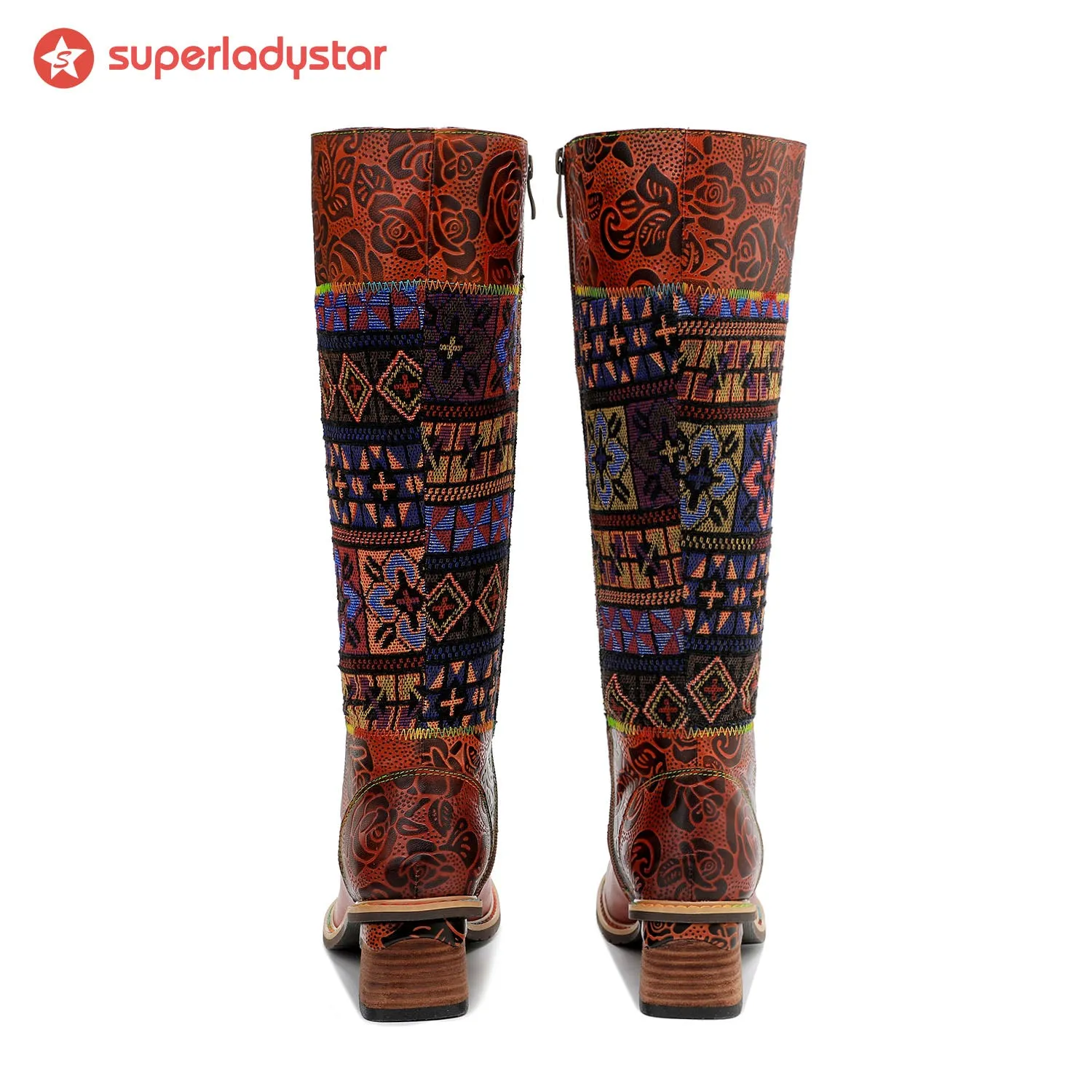 Vintage Bohemian Leather Splicing Pattern Boots sold by superladystar product image thumbnail 5