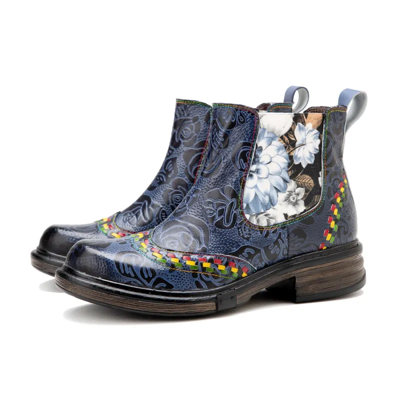 Classic Flower Embossed Chunky Heel Ankle Boots sold by superladystar