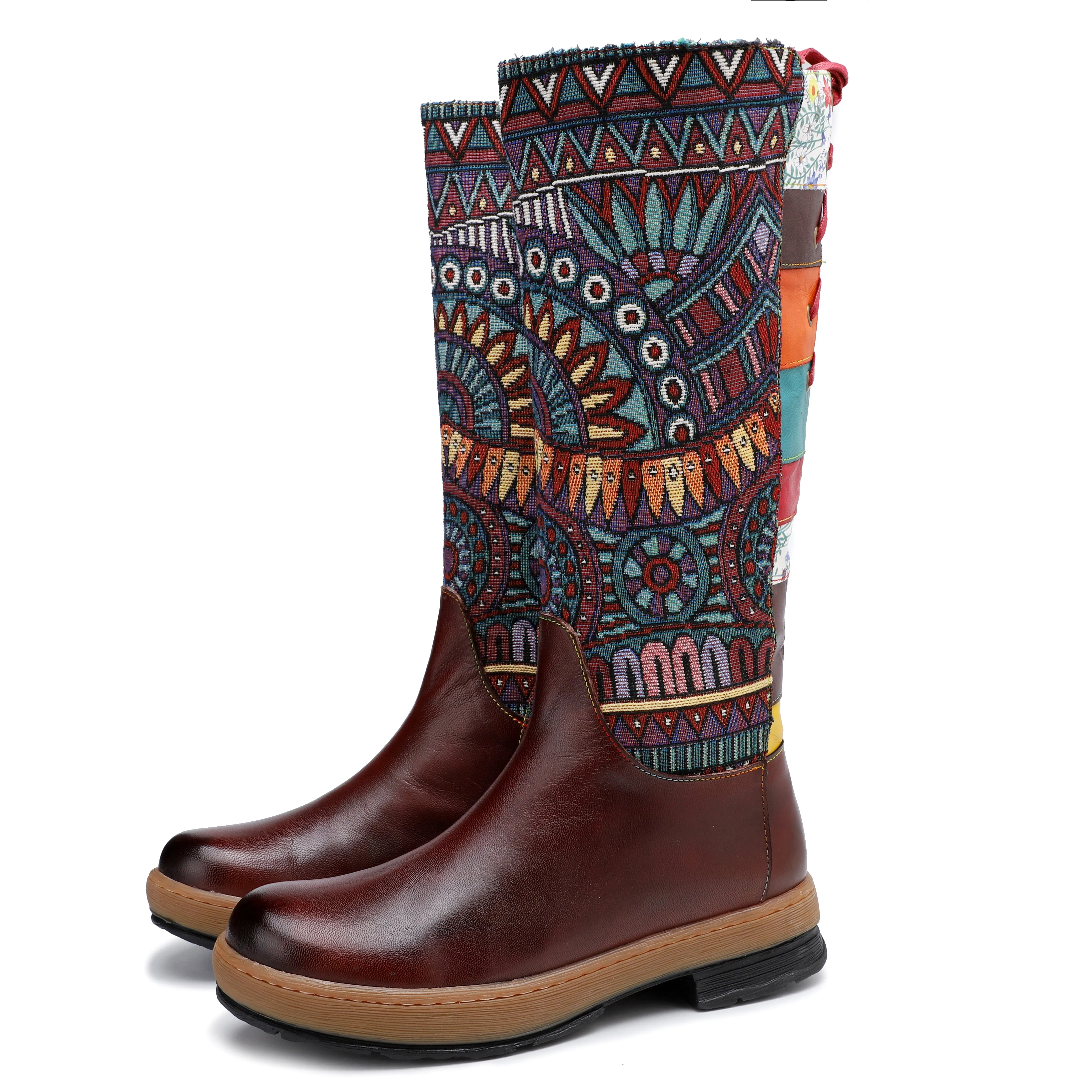 Bohemian Leather Splicing Pattern High Tube Boots sold by superladystar