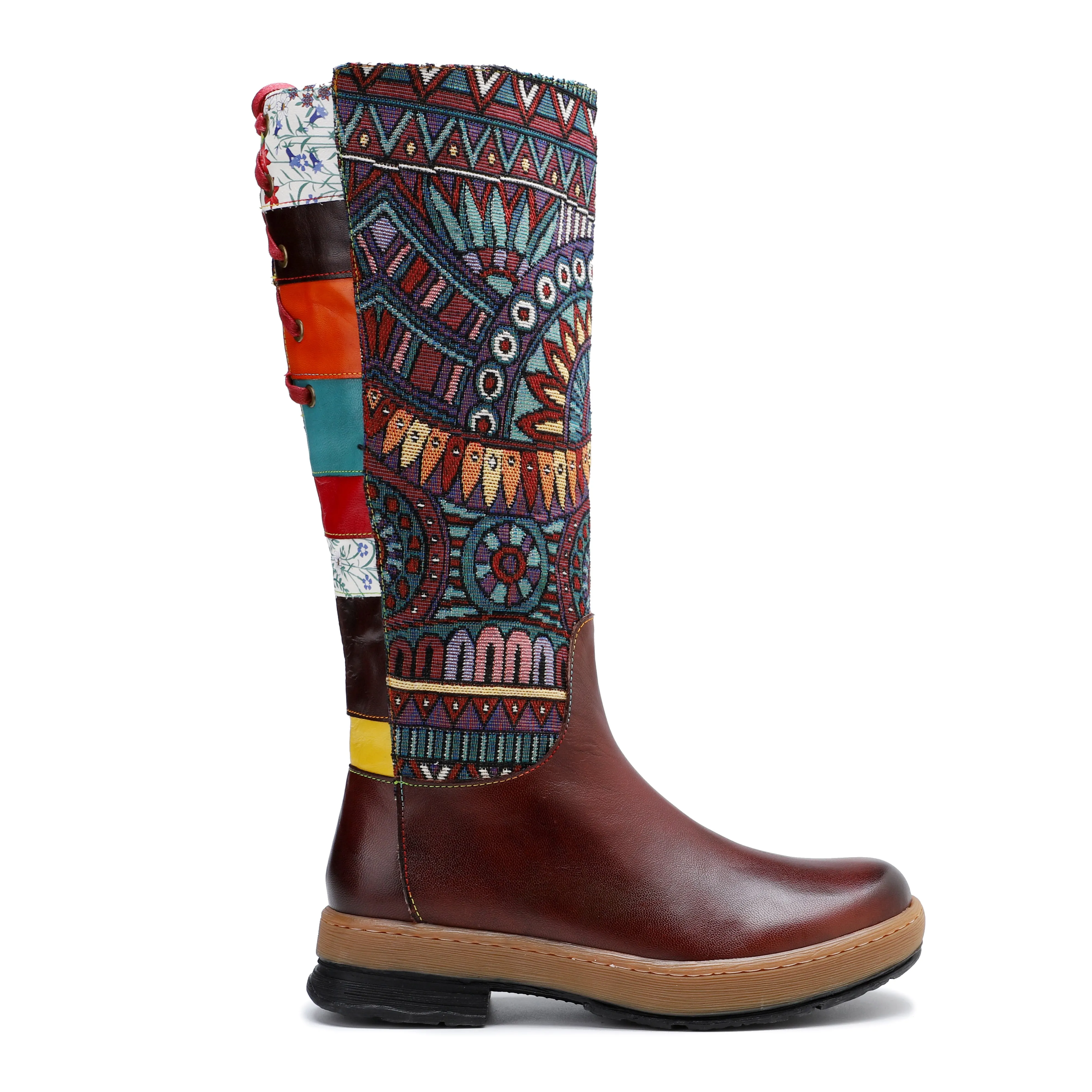 Bohemian Leather Splicing Pattern High Tube Boots sold by superladystar product image thumbnail 2
