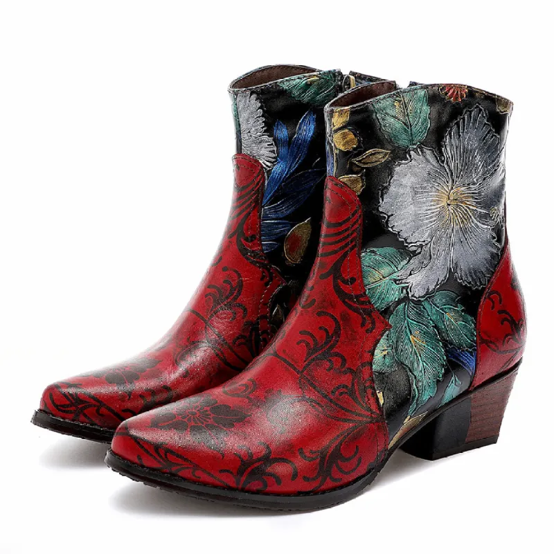 Floral Genuine Leather Handmade Comfy Boots sold by superladystar