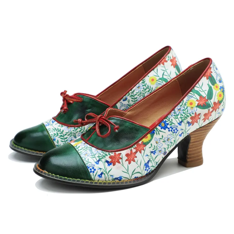 Vintage Hand-embossed Leather Low Heels sold by superladystar