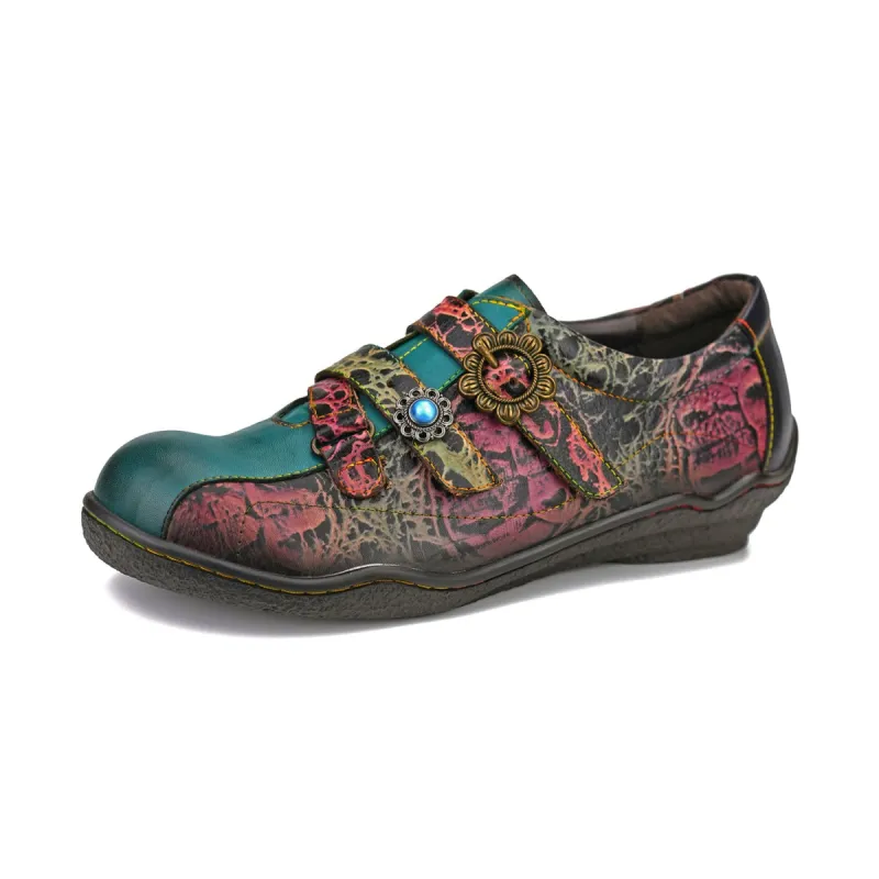 Vintage Hand Painted Genuine Leather Flat Shoes sold by superladystar