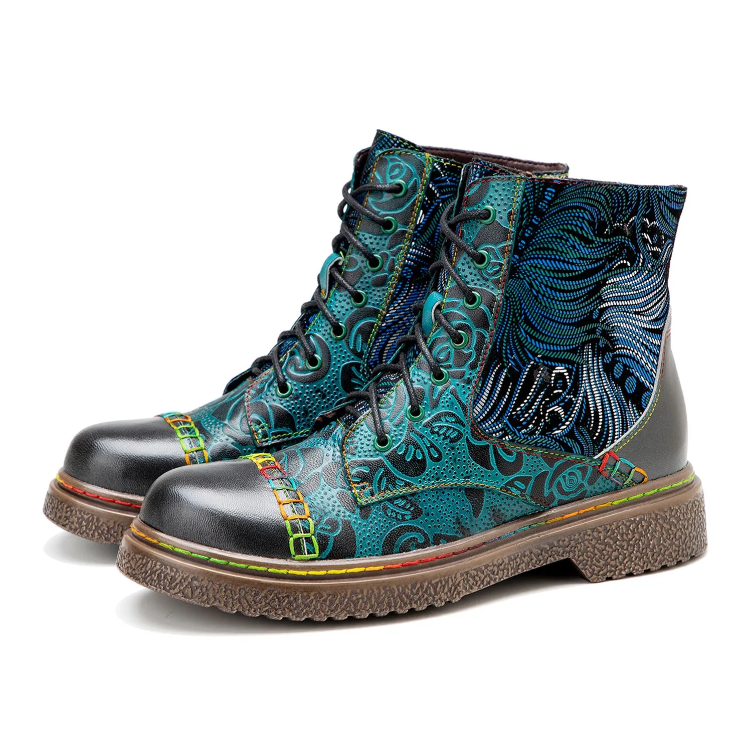 Retro Stitching Low Heel Ankle Boots sold by superladystar