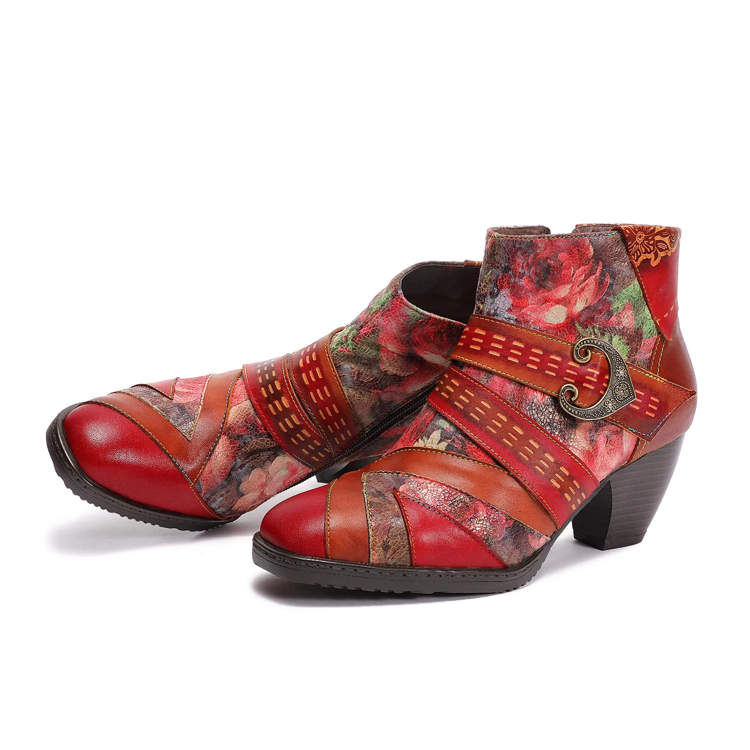 Retro Square Handmade Leather Buckle Ankle Boots sold by superladystar product image thumbnail 5