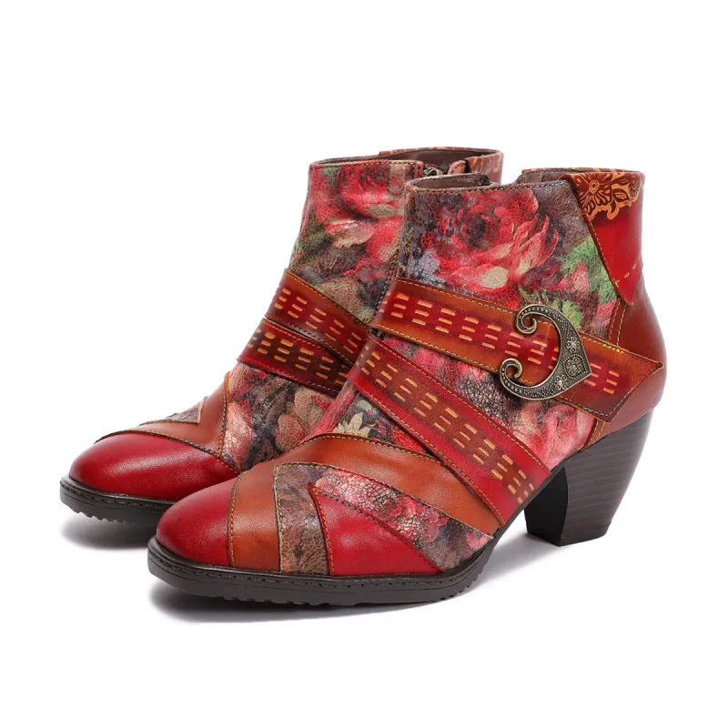 Retro Square Handmade Leather Buckle Ankle Boots sold by superladystar