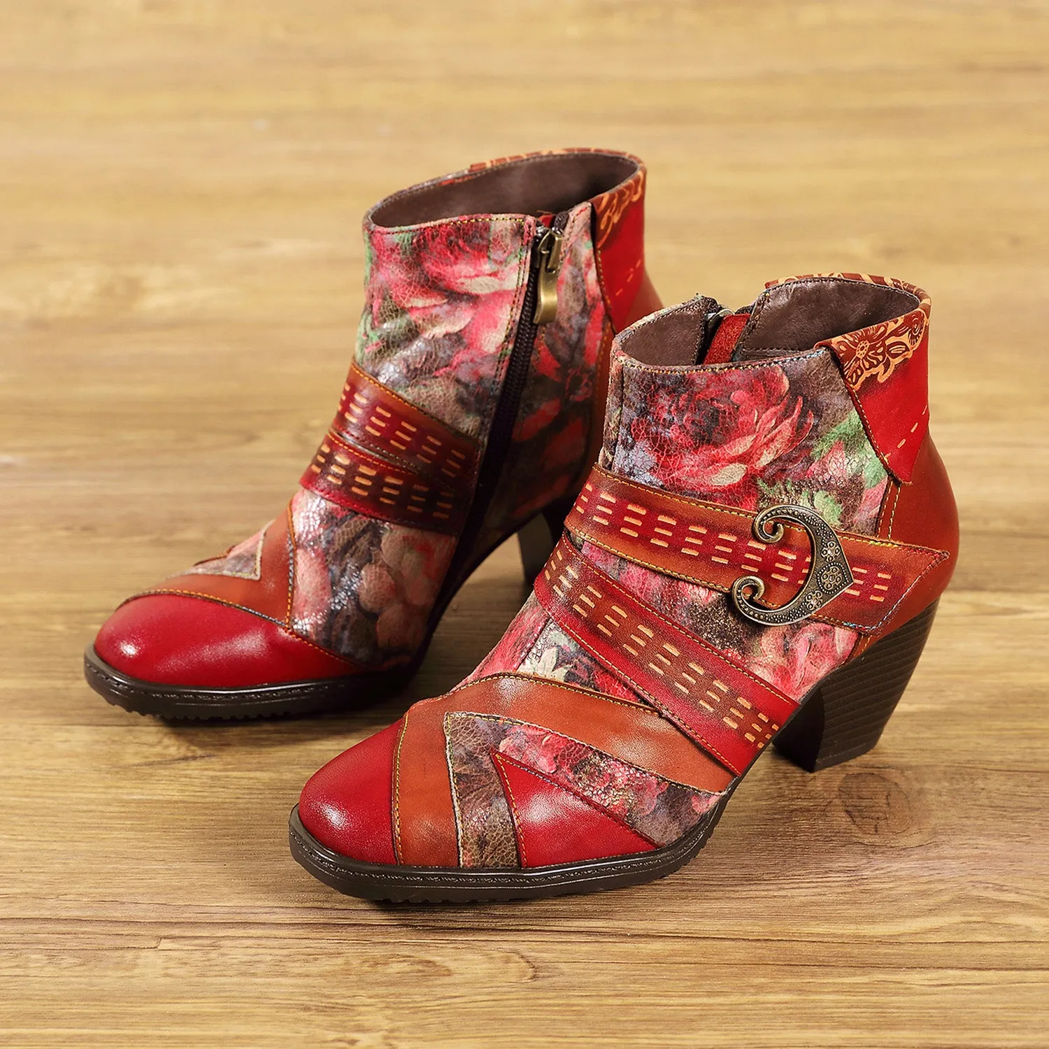 Retro Square Handmade Leather Buckle Ankle Boots sold by superladystar product image thumbnail 2
