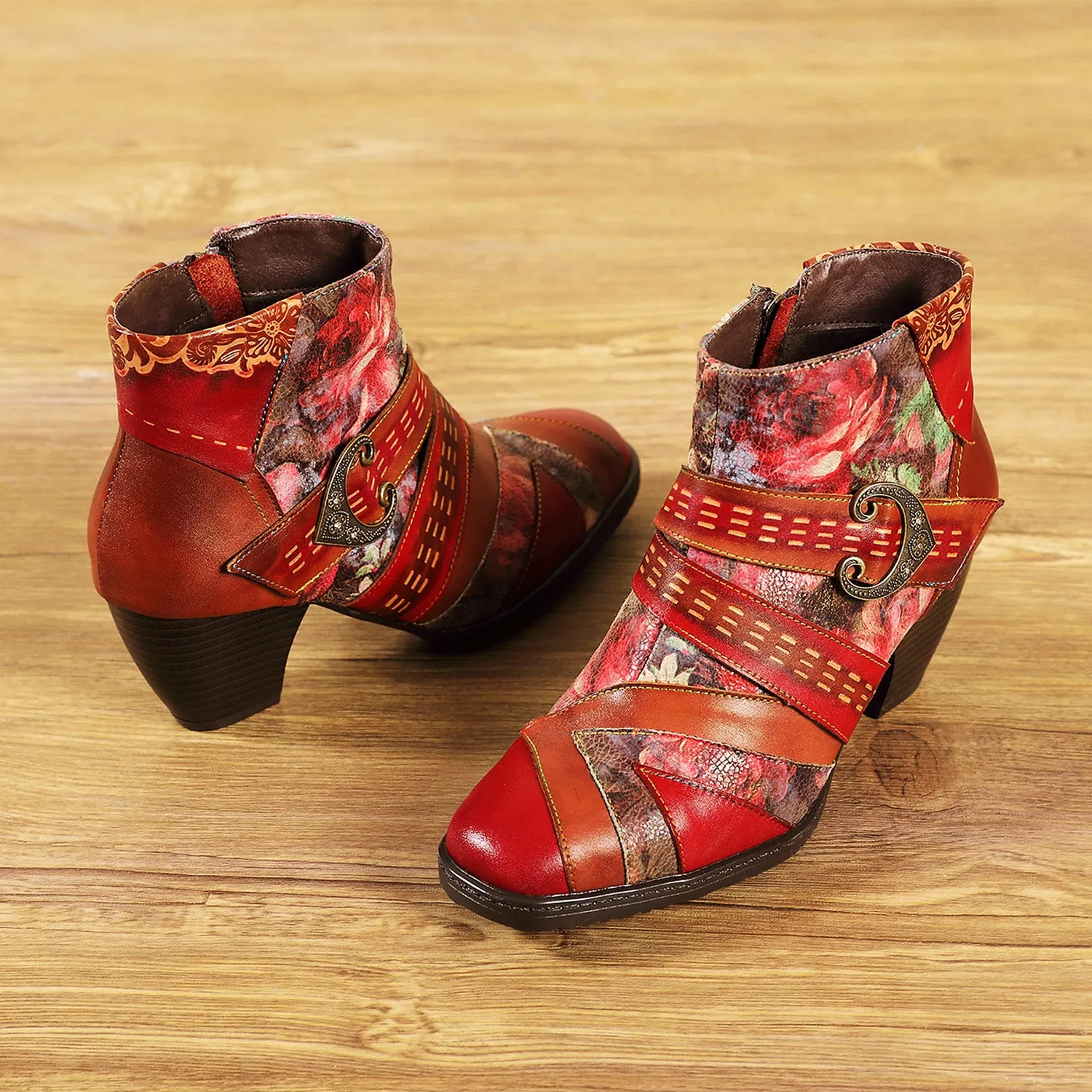 Retro Square Handmade Leather Buckle Ankle Boots sold by superladystar product image thumbnail 3