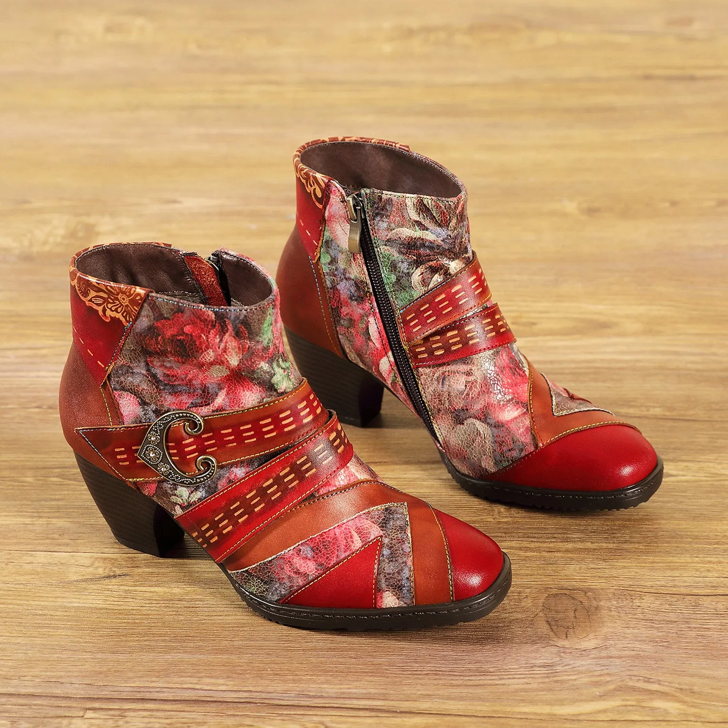 Retro Square Handmade Leather Buckle Ankle Boots sold by superladystar product image thumbnail 4