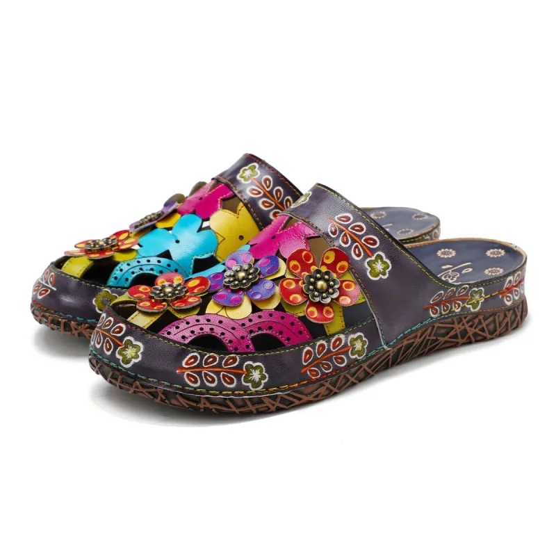 Vintage Handmade Colorful Floral Sandals sold by superladystar