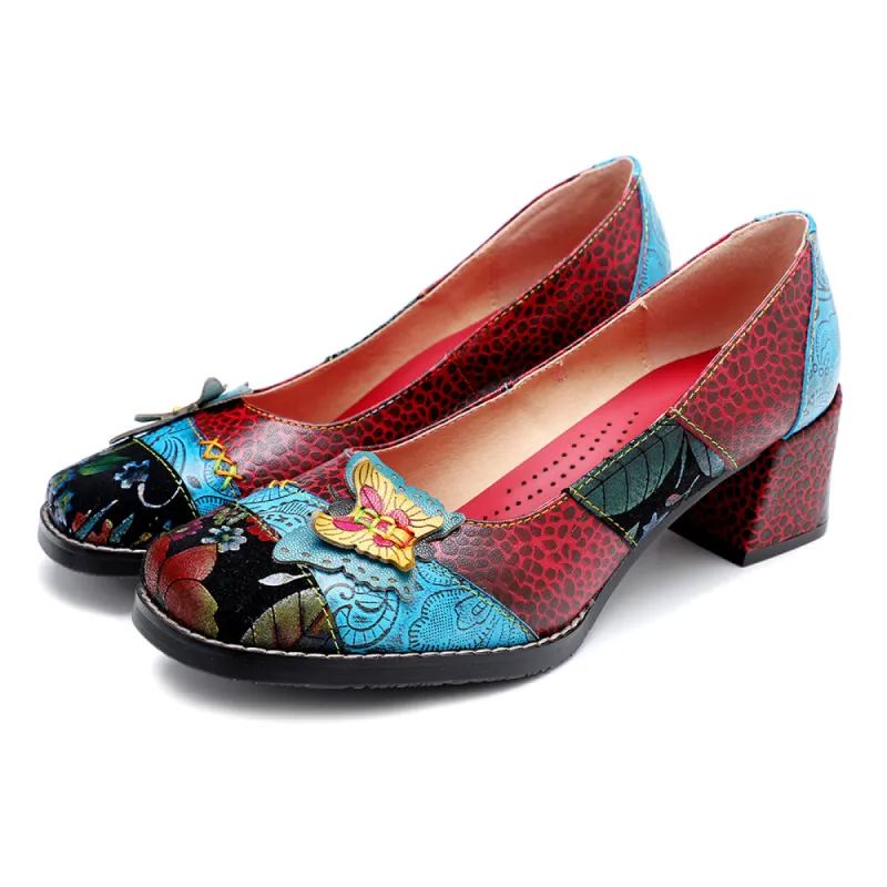 Retro Leather Applique Chunky Heel Pump sold by superladystar