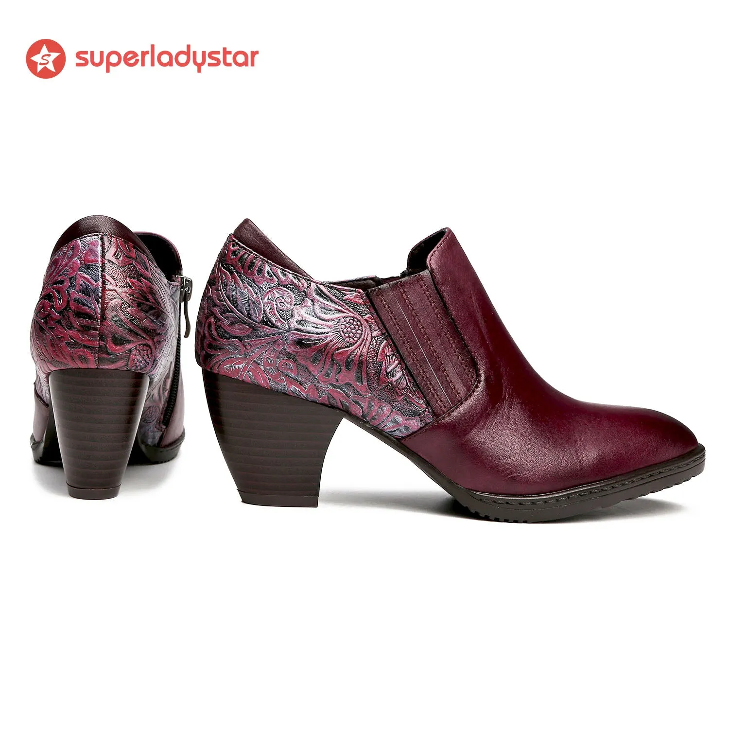 Hand-Embossed Retro Leaf Pattern Leather Pumps sold by superladystar product image thumbnail 5