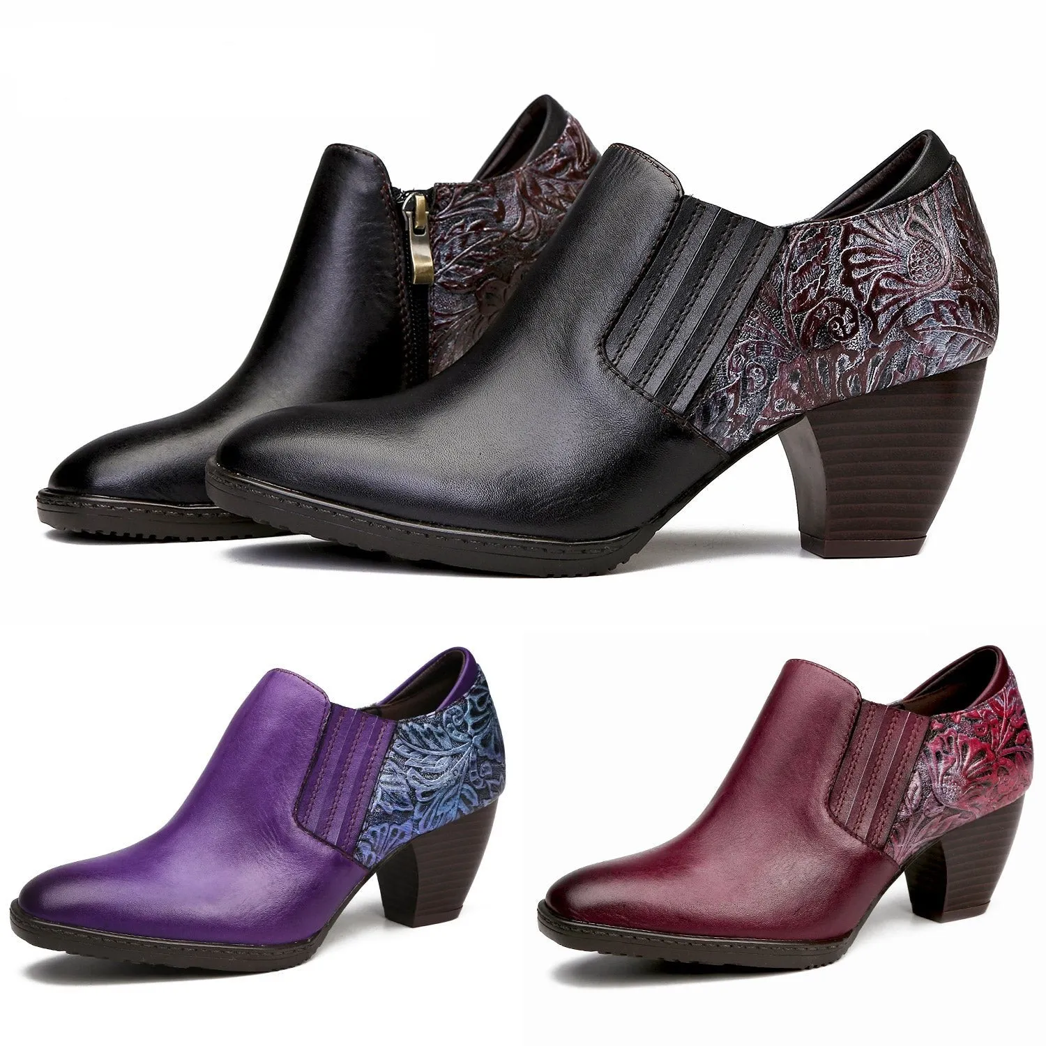 Hand-Embossed Retro Leaf Pattern Leather Pumps sold by superladystar product image thumbnail 2